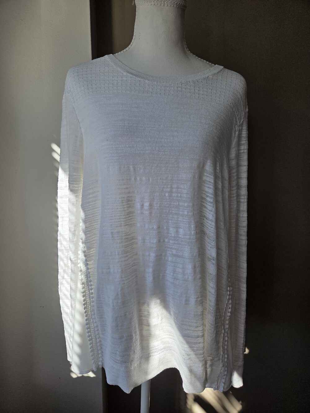 LOFT Petites White Mixed Media Knit Tunic Top Large Petite LP